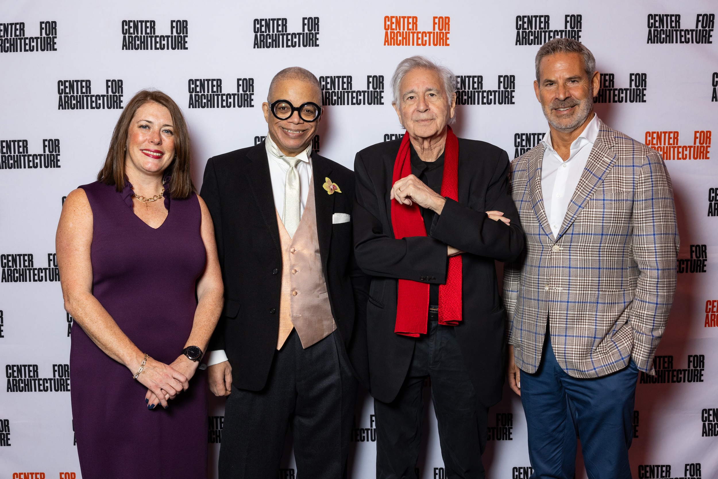 The Common Bond Gala honorees, Bernard Tschumi, FAIA, FRIBA, SIA/FAS, Gotham Organization's David L. Picket, New York League of Conservation Voters' Julie Tighe, and Michael Henry Adams. Photo: Jenna Bascom Photography.